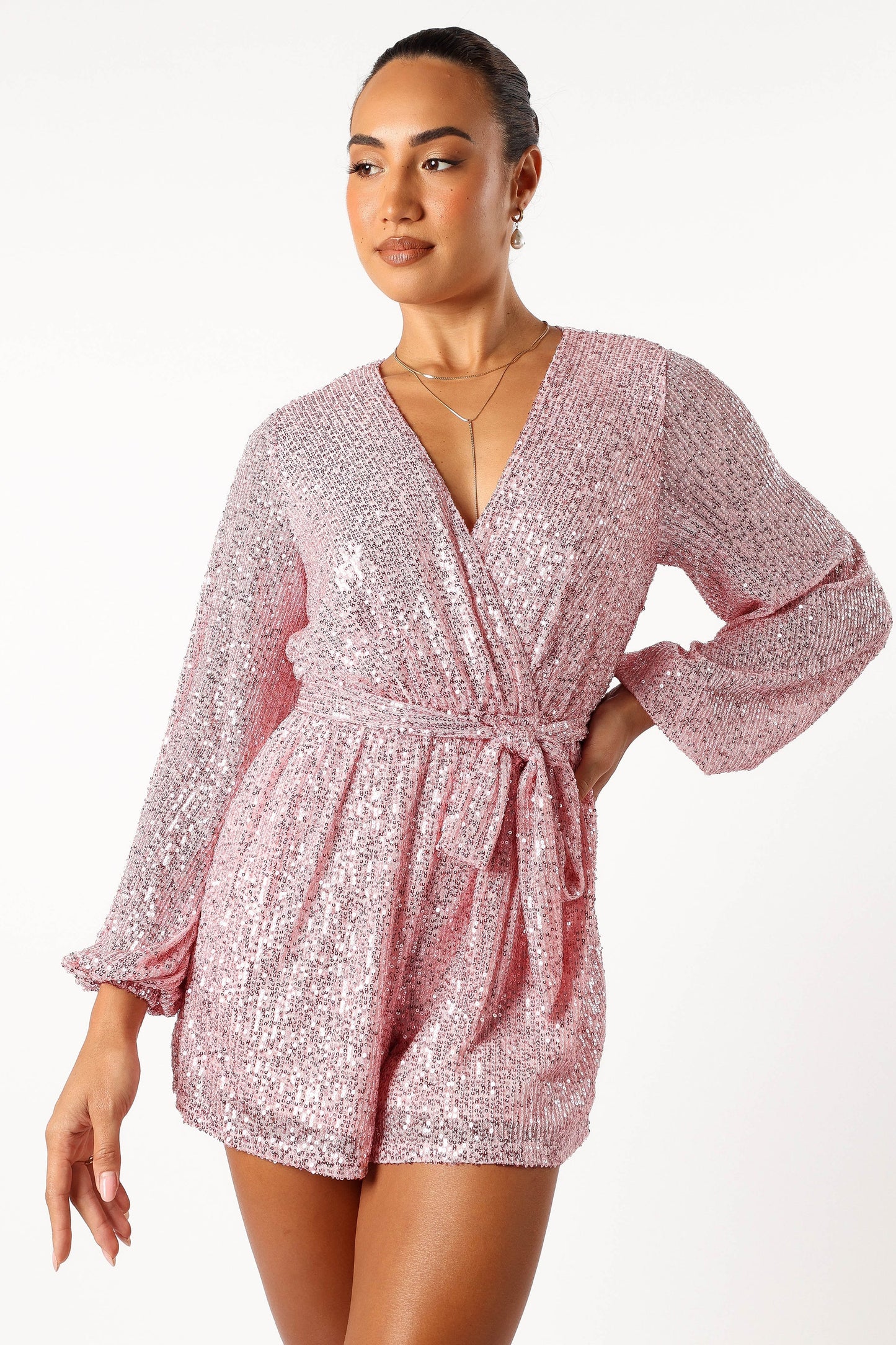 Monica Sequin Romper - Pink