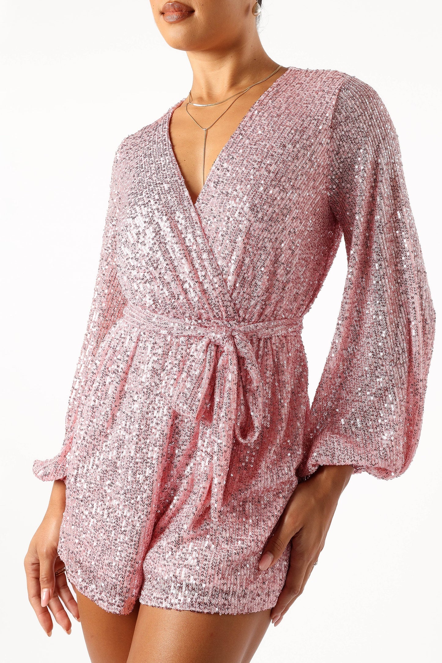 Monica Sequin Romper - Pink