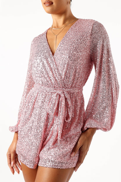 Monica Sequin Romper - Pink