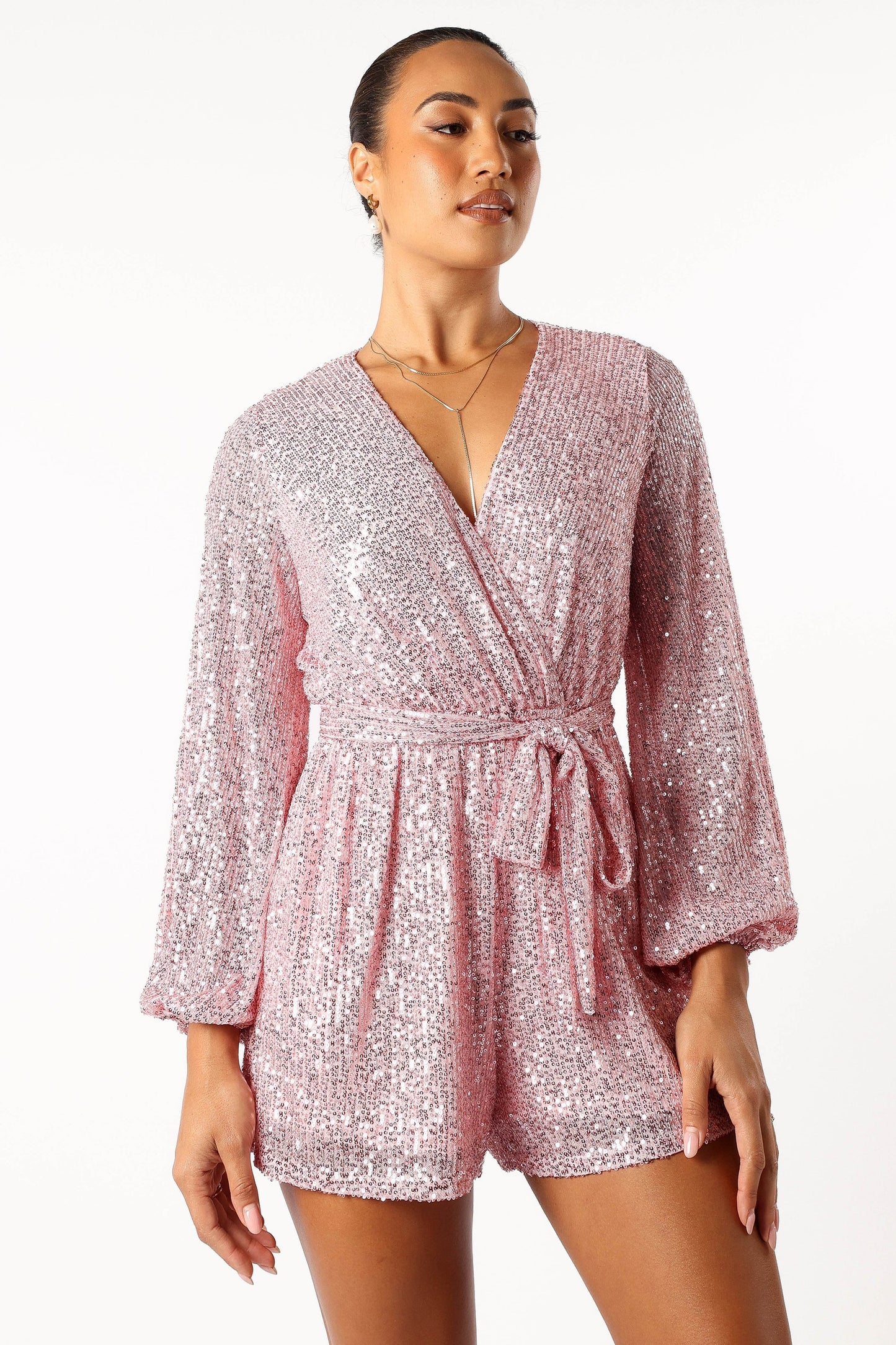 Monica Sequin Romper - Pink