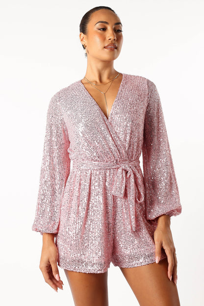 Monica Sequin Romper - Pink