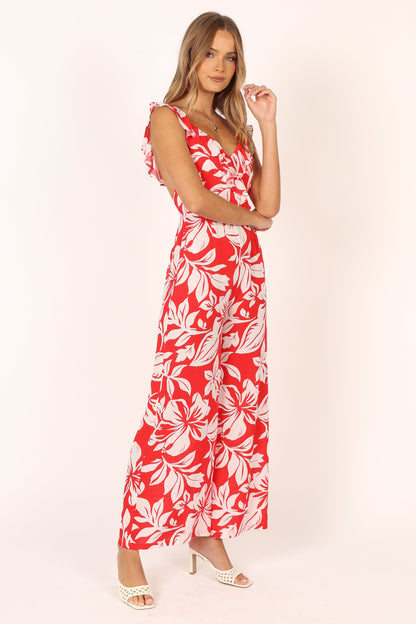 Parker Frill Jumpsuit - Red