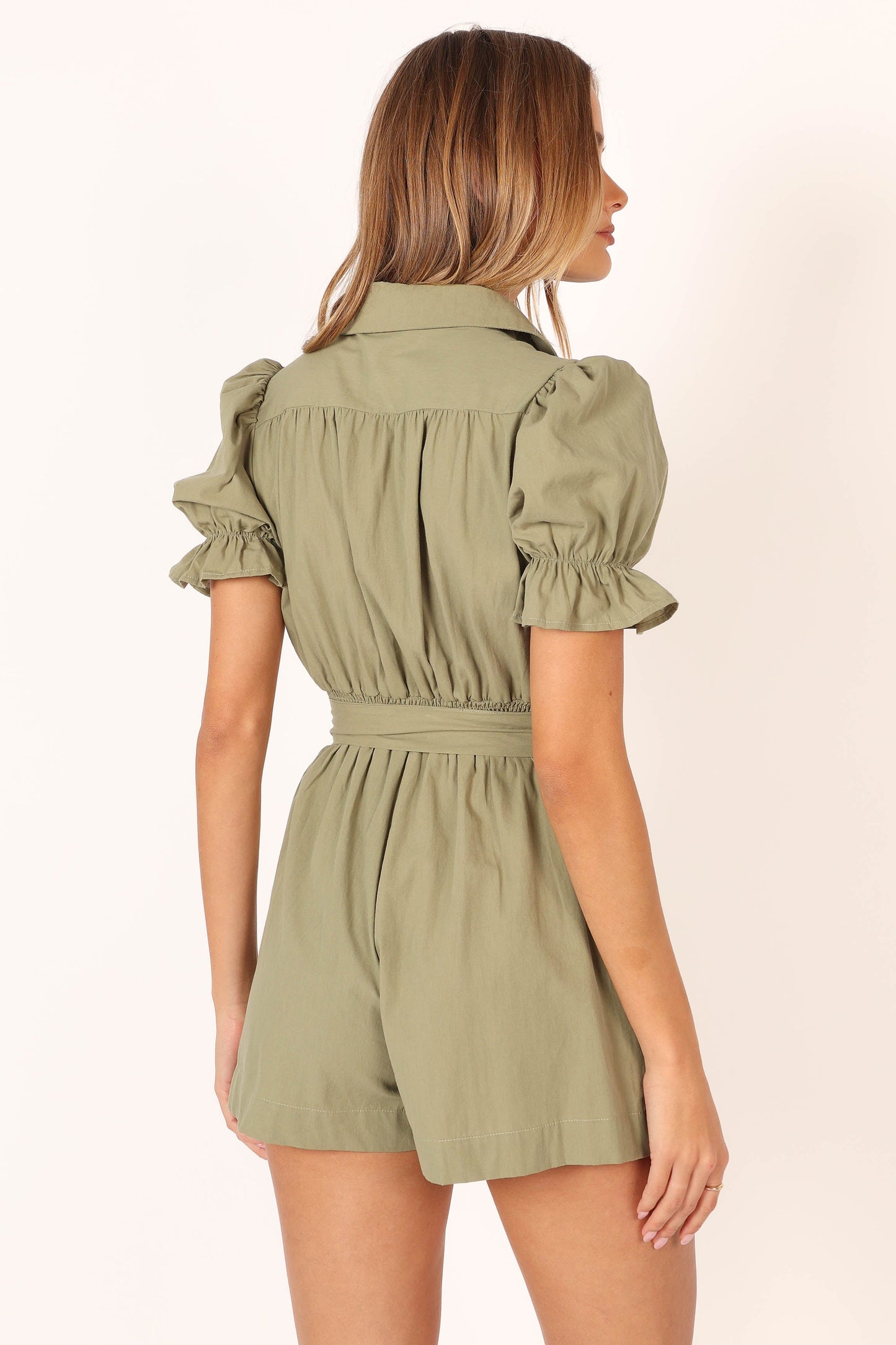 Riley Waist Tie Romper - Olive