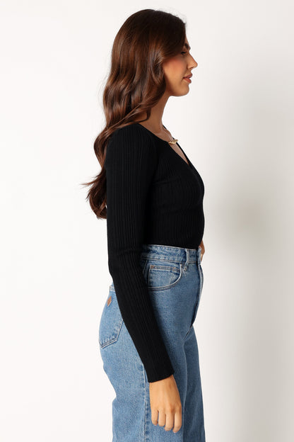Ace Long Sleeve Knit Bodysuit - Black