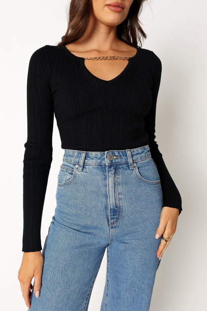 Ace Long Sleeve Knit Bodysuit - Black