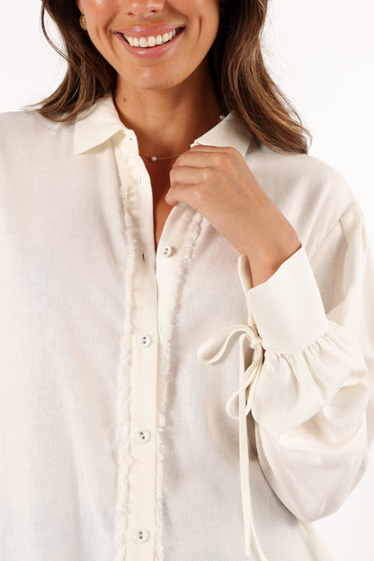 Dylan Long Sleeve Button Up Top - White
