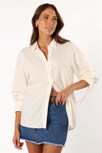 Dylan Long Sleeve Button Up Top - White