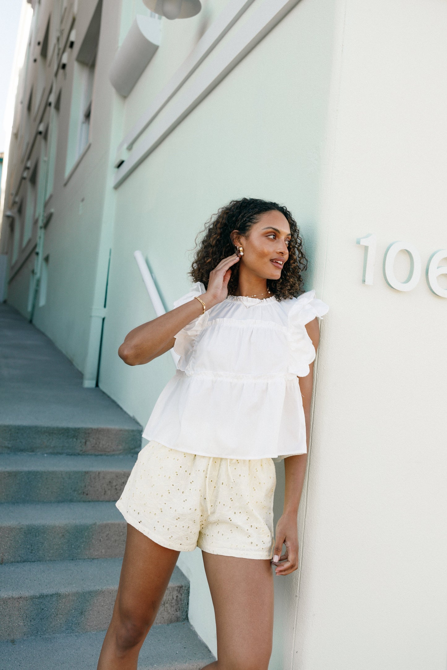 Elaine Ruffle Top - Off White
