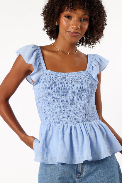 Gabie Ruffle Sleeve Top - Blue