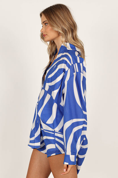 Heather Cotton Shirt - Blue Print