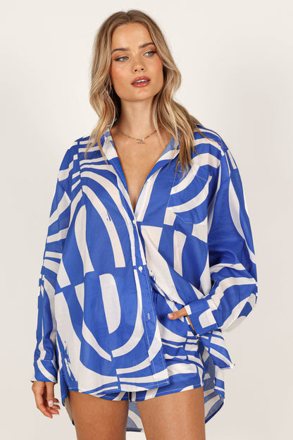 Heather Cotton Shirt - Blue Print