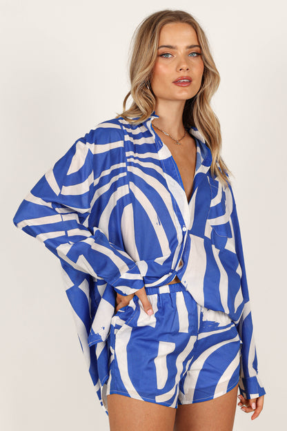 Heather Cotton Shirt - Blue Print