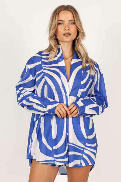 Heather Cotton Shirt - Blue Print
