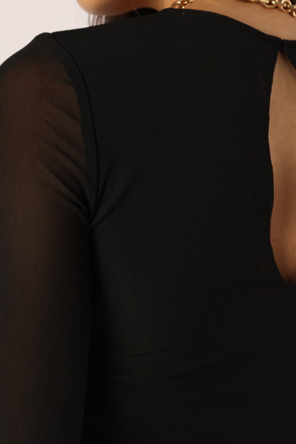 Kellie Mesh Long Sleeve Bodysuit - Black