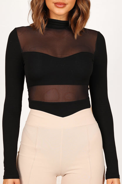Kingsley Mesh Long Sleeve Bodysuit - Black