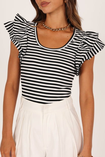 Martina Ribbed Top - Black Stripe