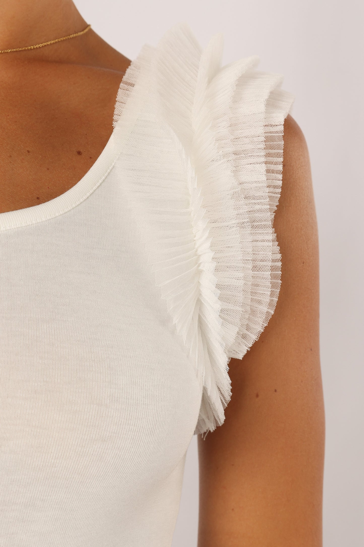 Meg Tulle Ruffle Sleeve Bodysuit - White