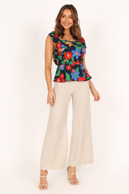 Patrice Frill Peplum Top - Navy Blue