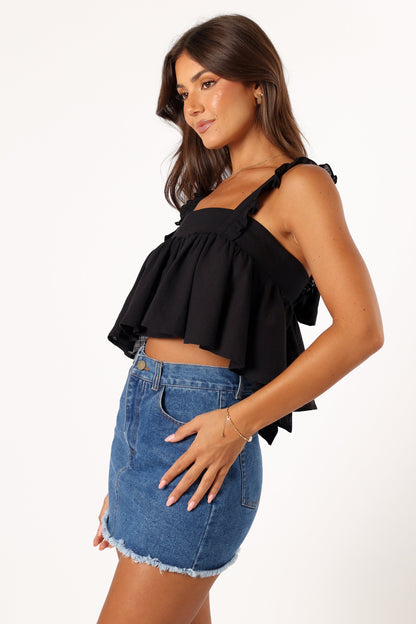 Raye Ruffle Strap Top - Black