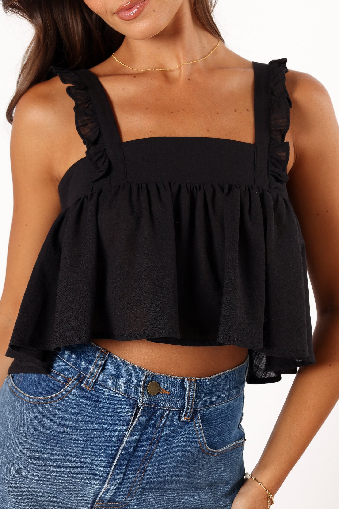 Raye Ruffle Strap Top - Black