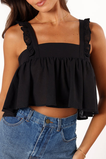 Raye Ruffle Strap Top - Black