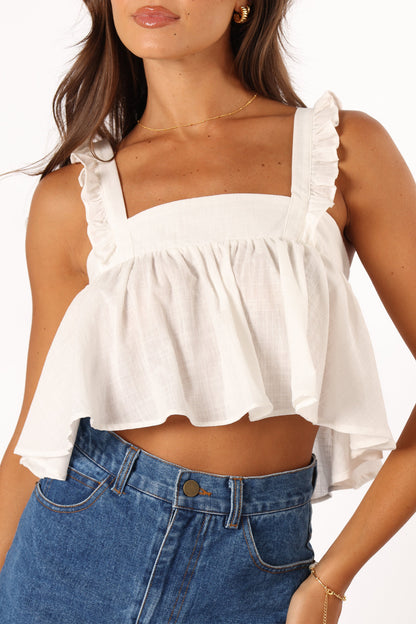 Raye Ruffle Strap Top - White