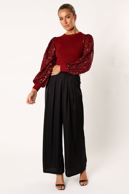 Rowan Sequin Sleeve Top - Burgundy