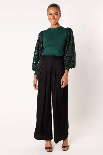 Rowan Sequin Sleeve Top - Green