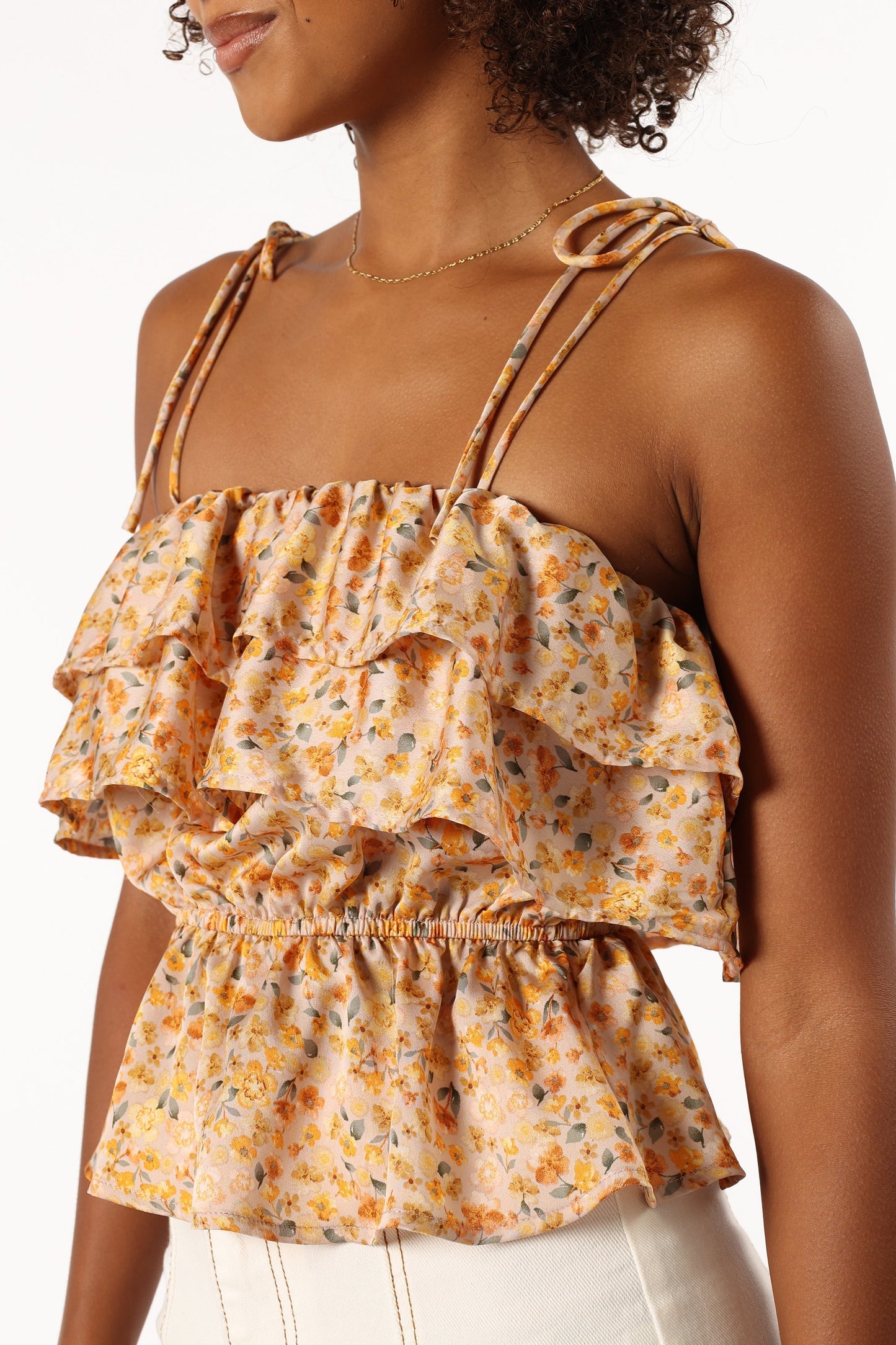 Skyla Ruffle Top - Taupe Multi