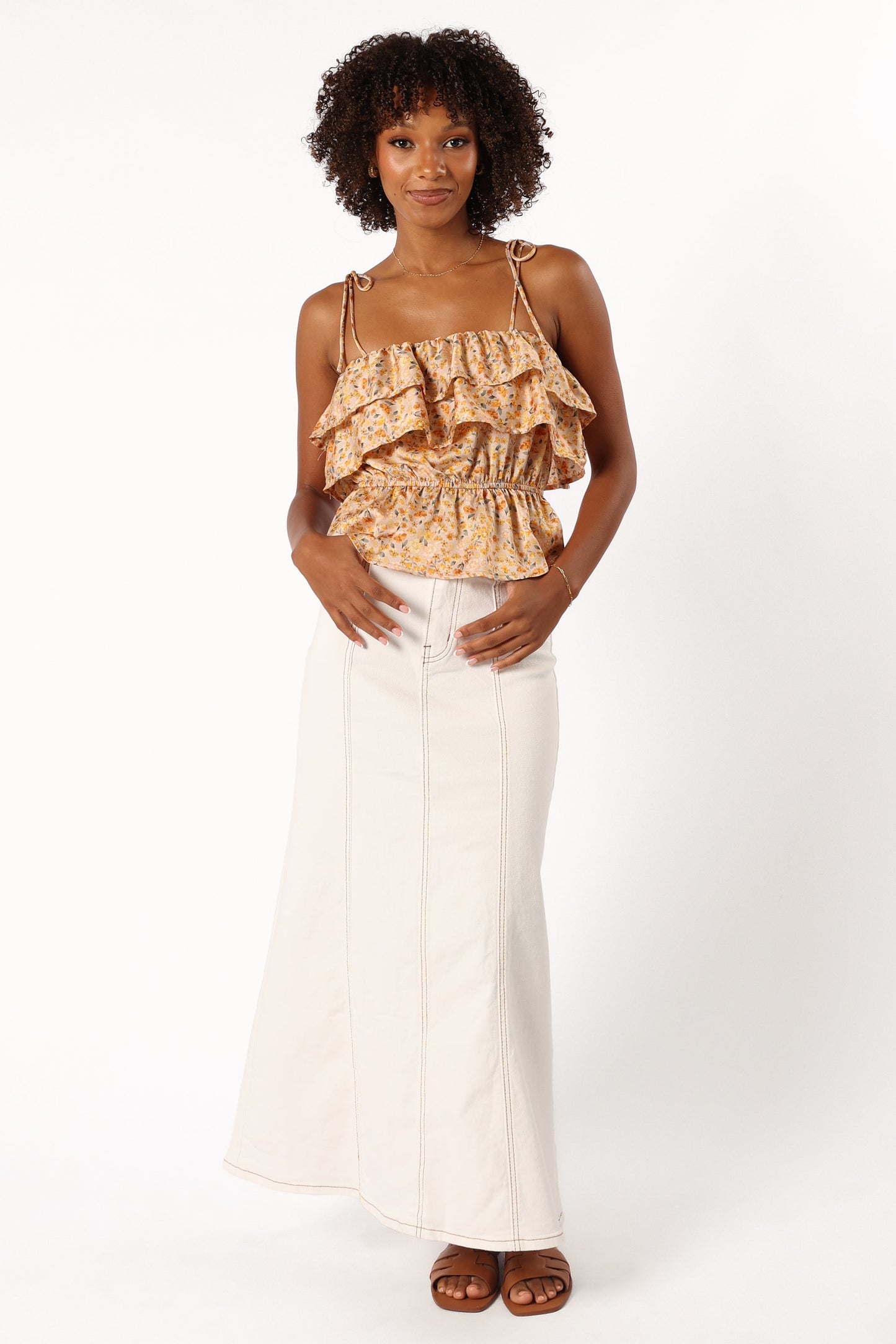 Skyla Ruffle Top - Taupe Multi