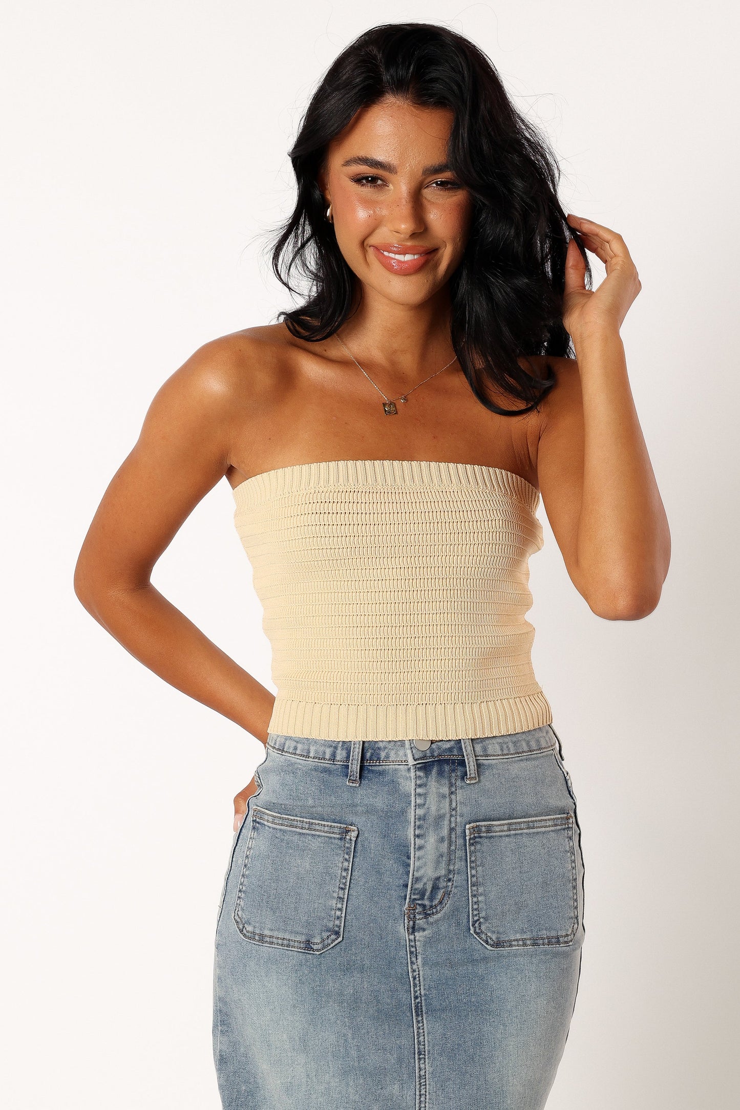 Zia Strapless Knit Top - Lemon